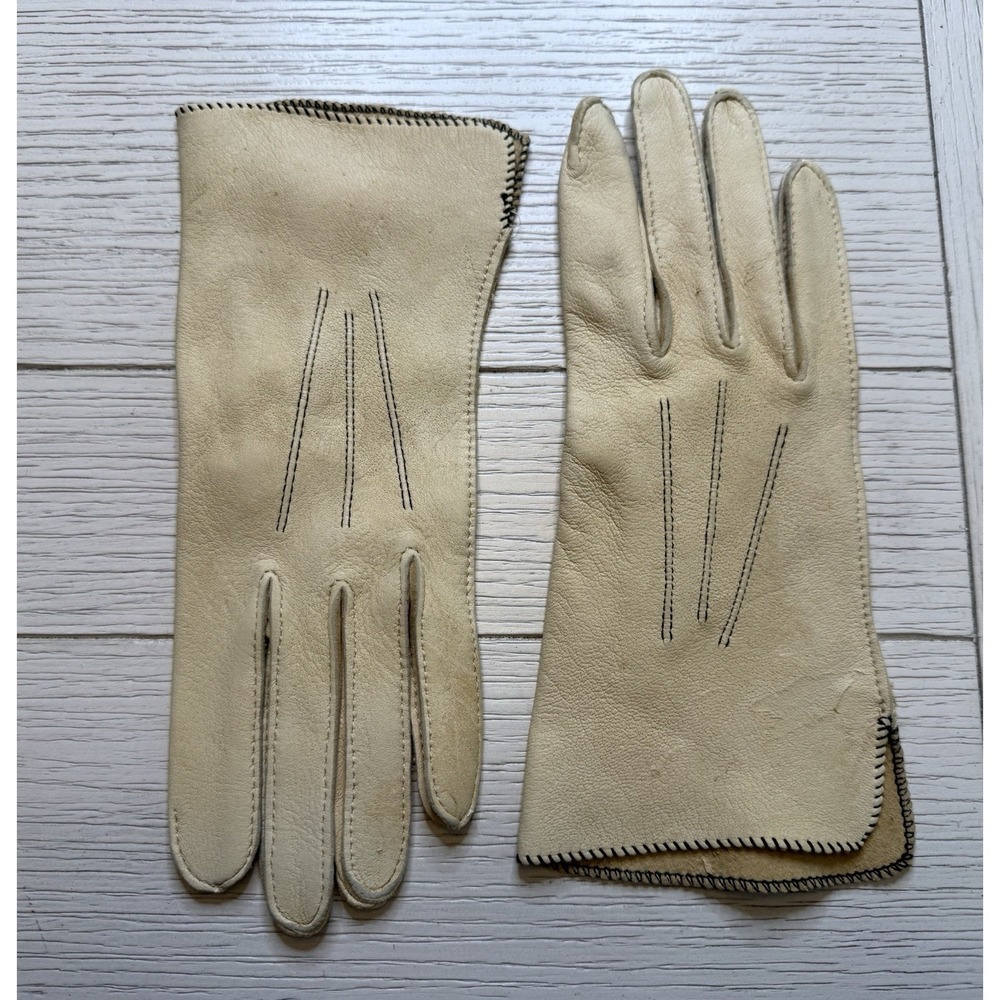 Vintage Deerskin Leather Gloves 1970s Size 7 Women's Cream Beige Soft Cozy